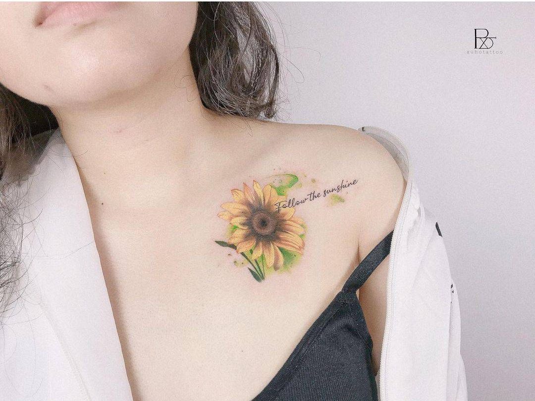 Tatuaje de acuarela de girasol 1