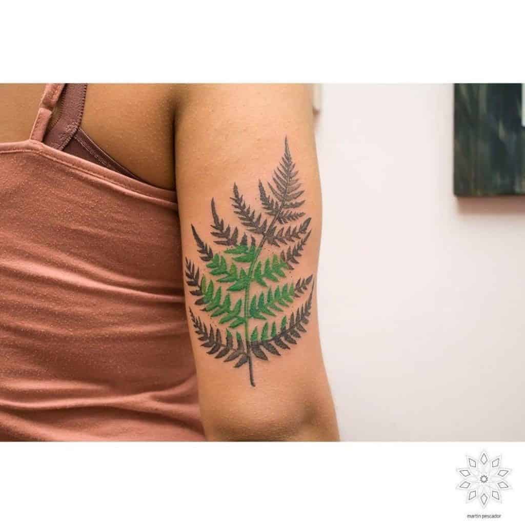 Pequeño y minimalista tatuaje de helecho para mujer