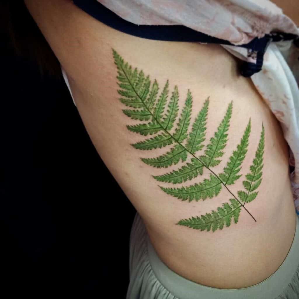 Tatuaje de helecho de estómago verde claro