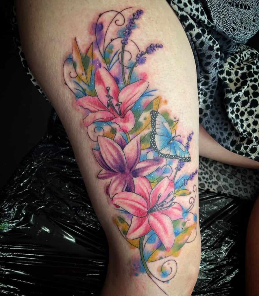 Impresión de tatuaje de lirio y mariposa