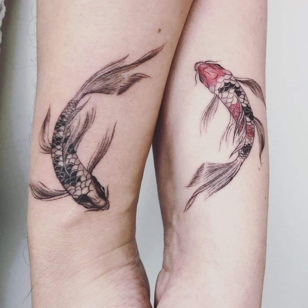 Tatuaje a juego de pez koi brillante 