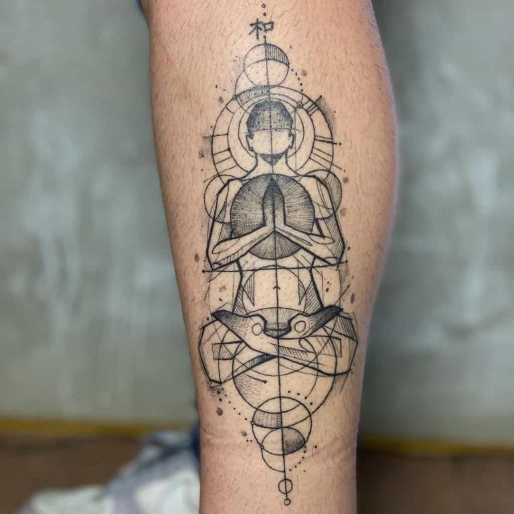 Tatuaje de paz de Buda redondo y simétrico 