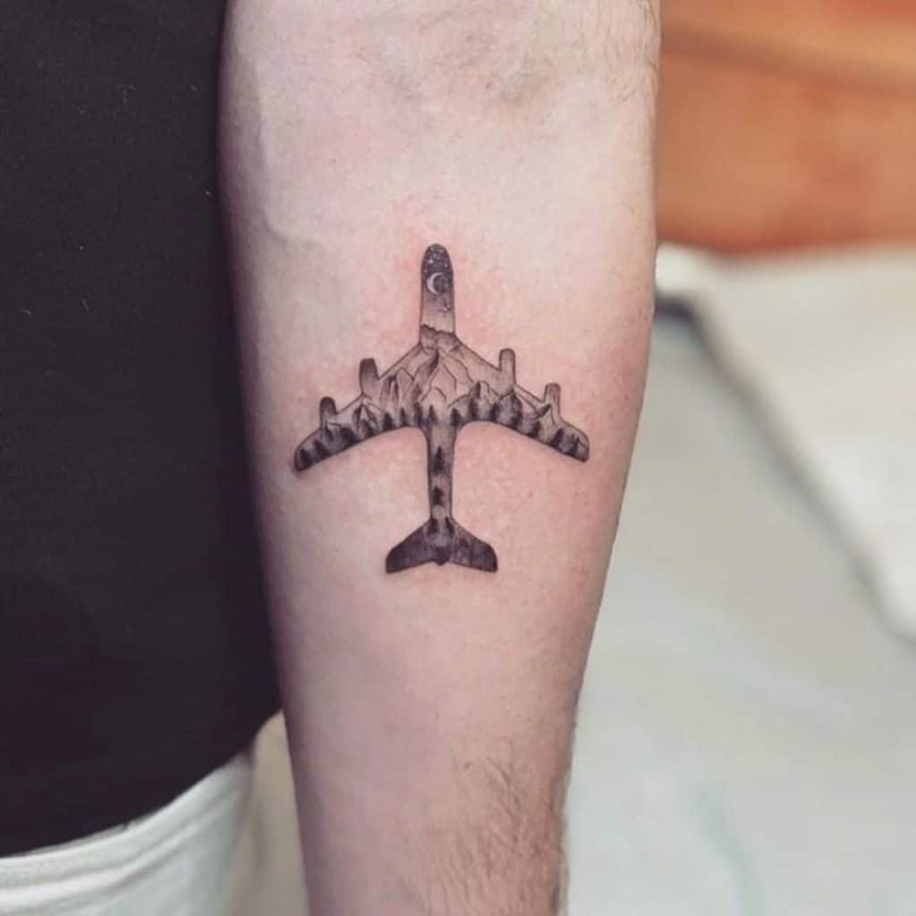 Pequeño Avión Tatuaje Blanco y Negro 