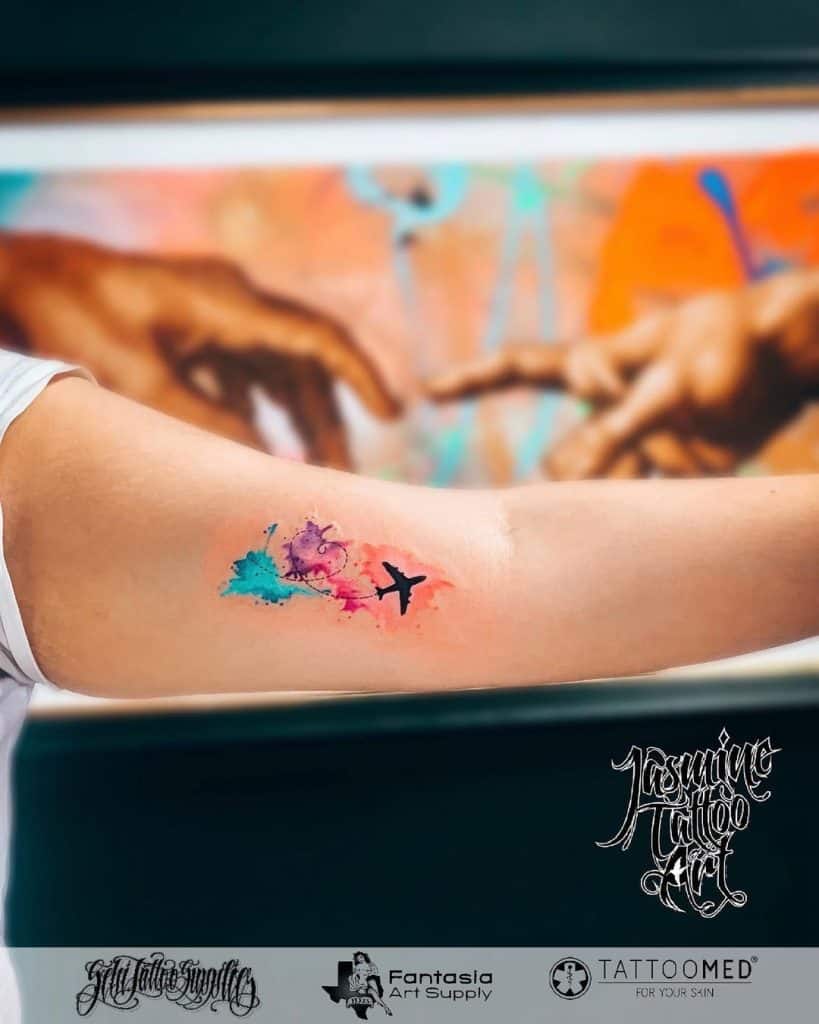 Pop Of Color Artsy Avión Tatuaje