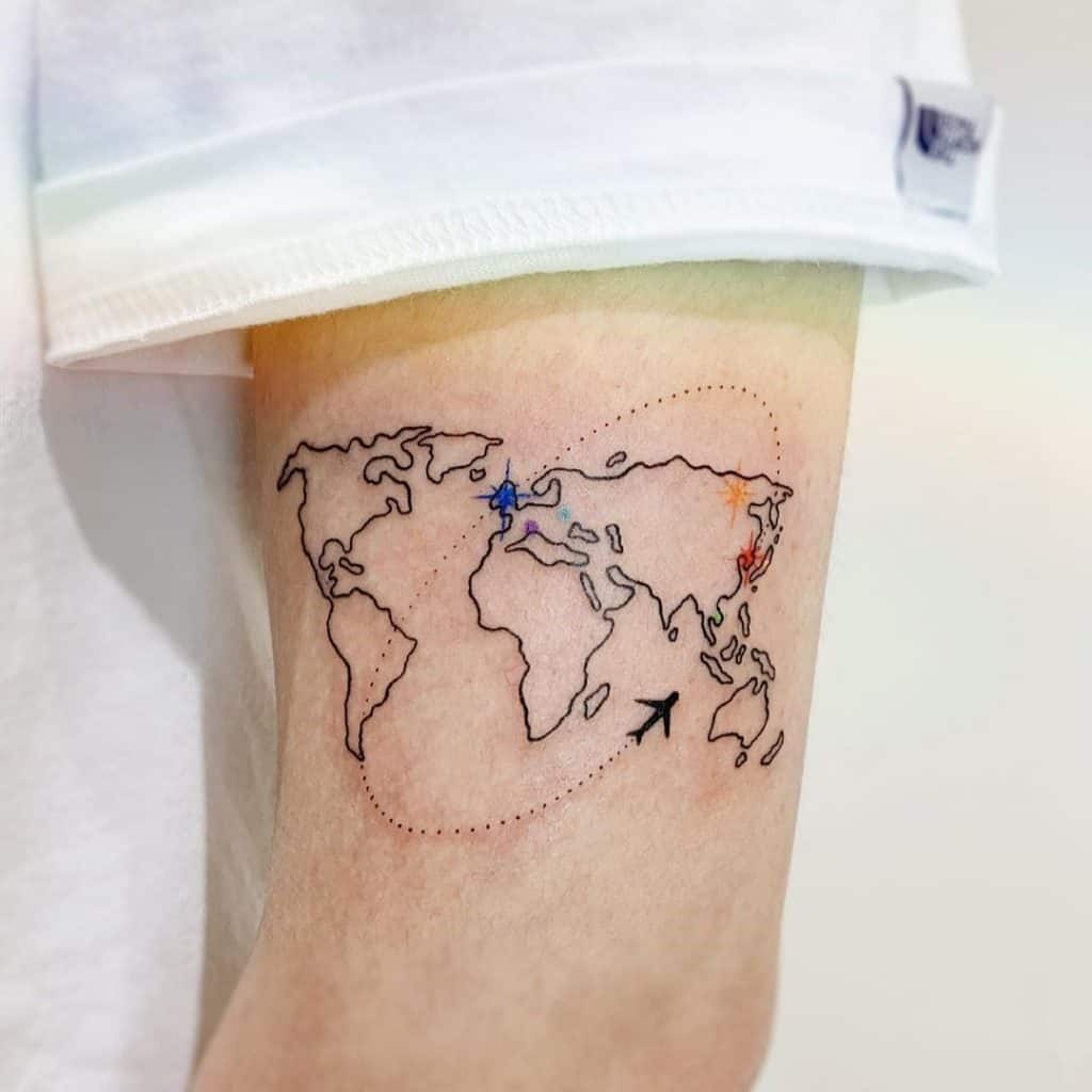 Tatuaje De Avión Mapa Del Mundo 