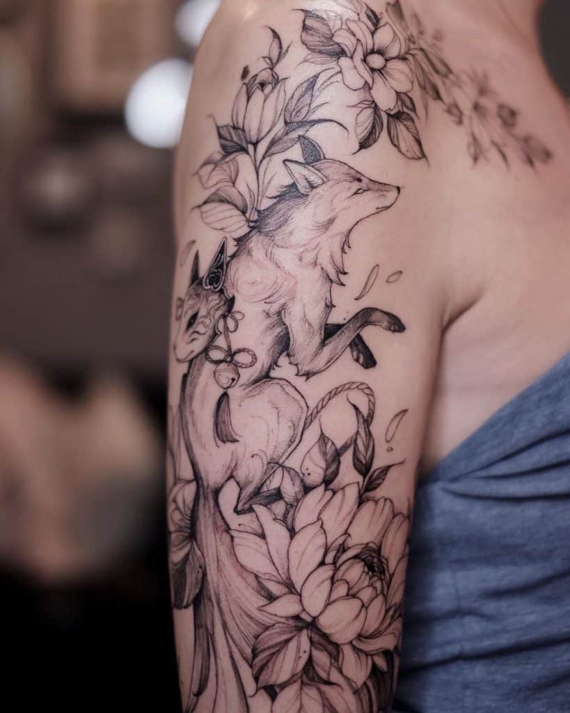 Tatuaje de zorro floral 1