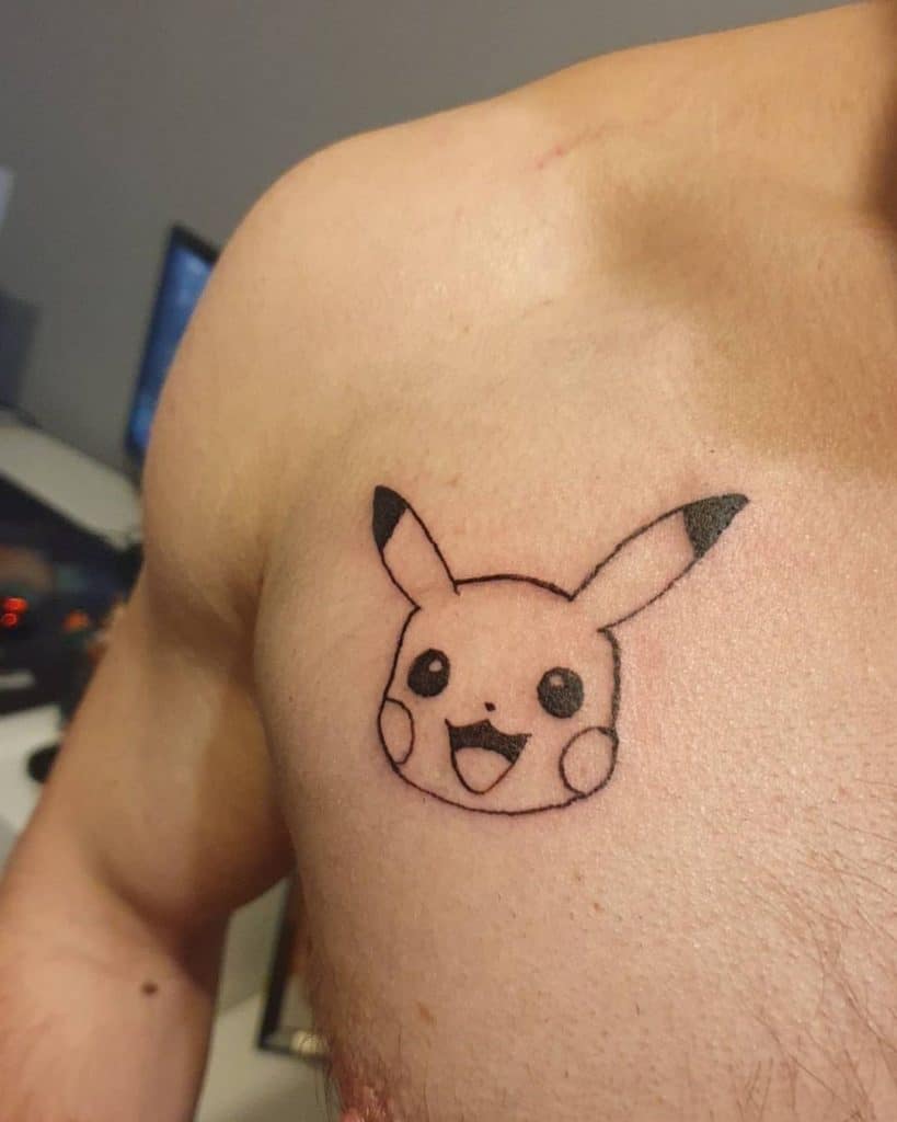 Pikachu Tattoo Diseño de cofre en blanco y negro 