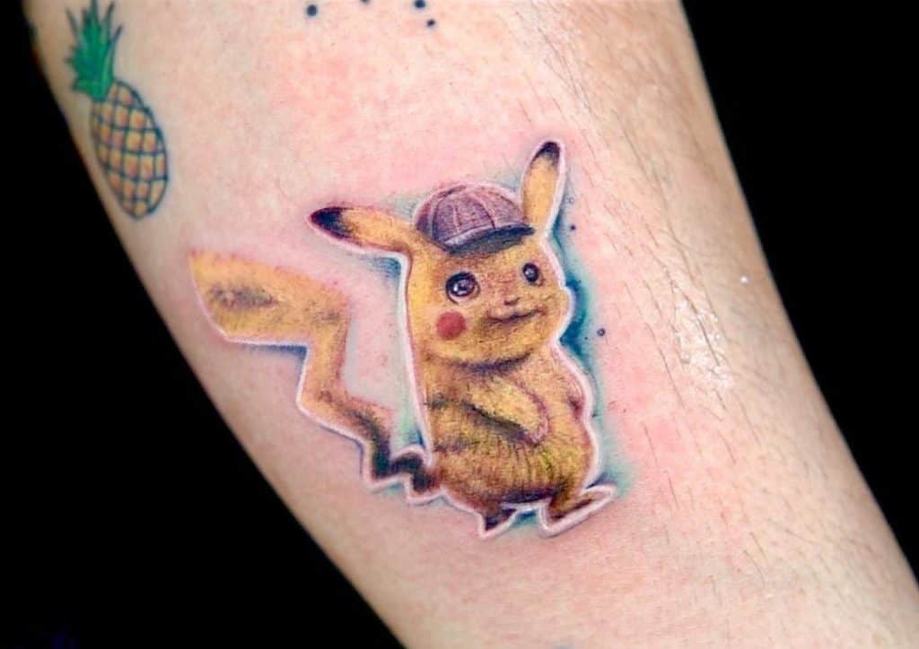 Lindo Pikachu Detective Tatuaje 