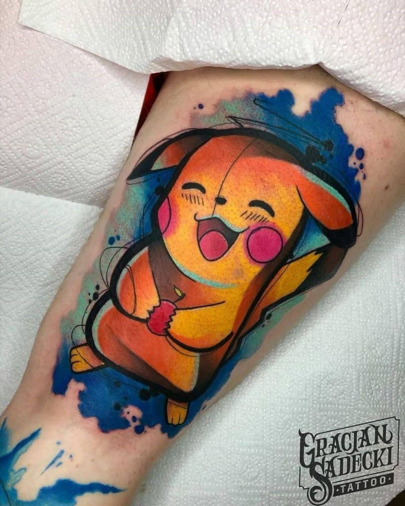 Tatuaje retro y colorido de Pikachu 