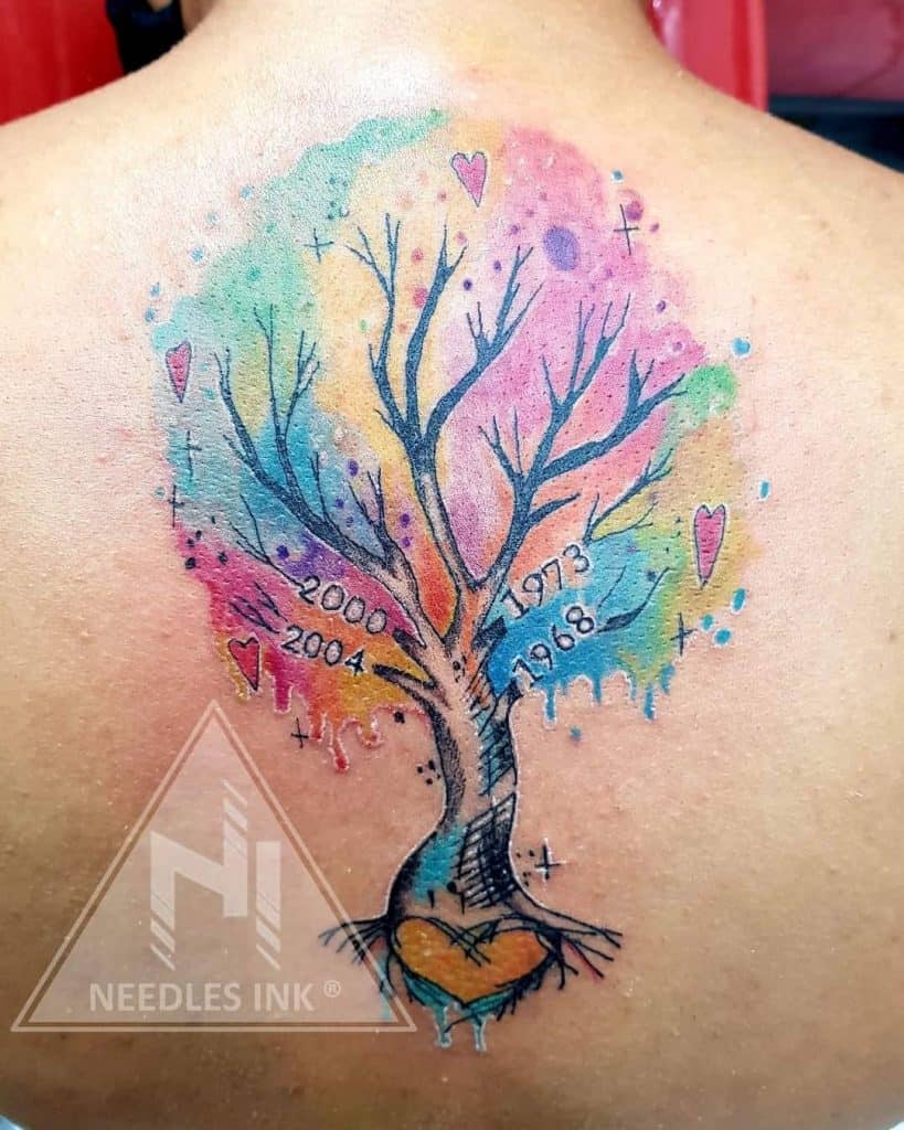 Tatuaje de árbol genealógico de acuarela 2
