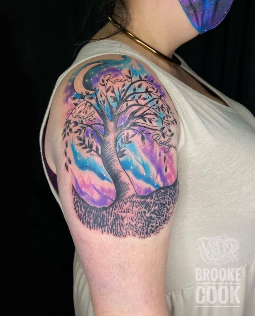 Tatuaje de árbol genealógico de acuarela 1