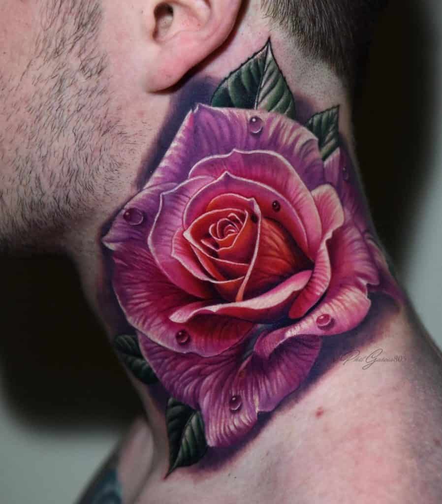 Tatuaje en el cuello de rosas y flores 4