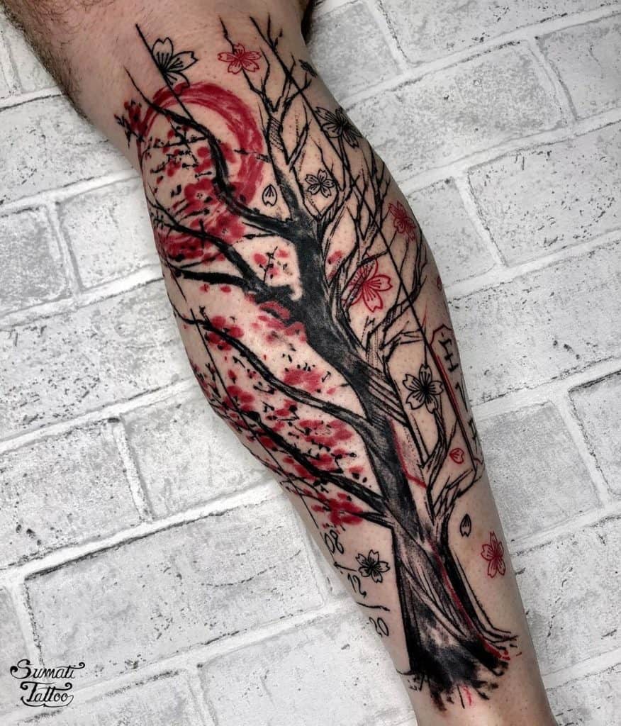 Diseños únicos de tatuajes Trash Polka sobre la pierna 