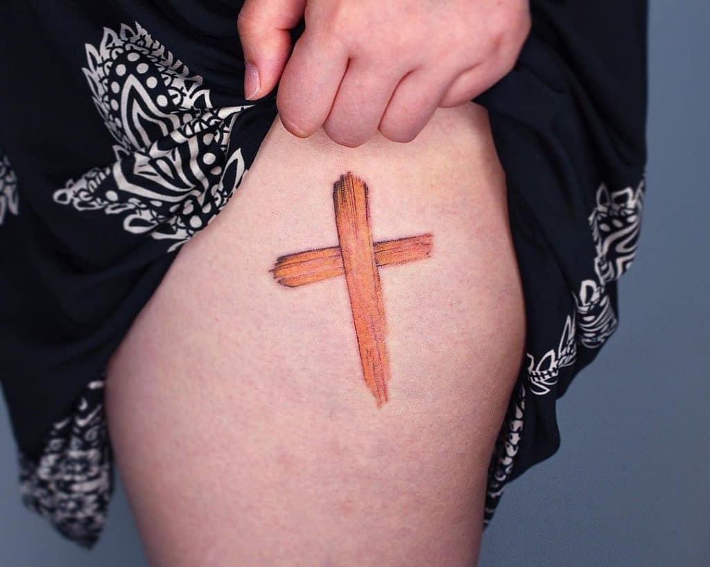 Tatuaje Religioso En La Pierna