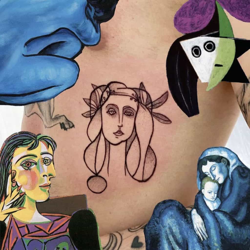 Tatuajes de líneas finas inspirados en Picasso 2