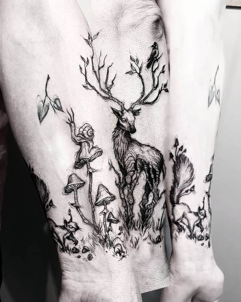 Tatuajes de ciervos y setas